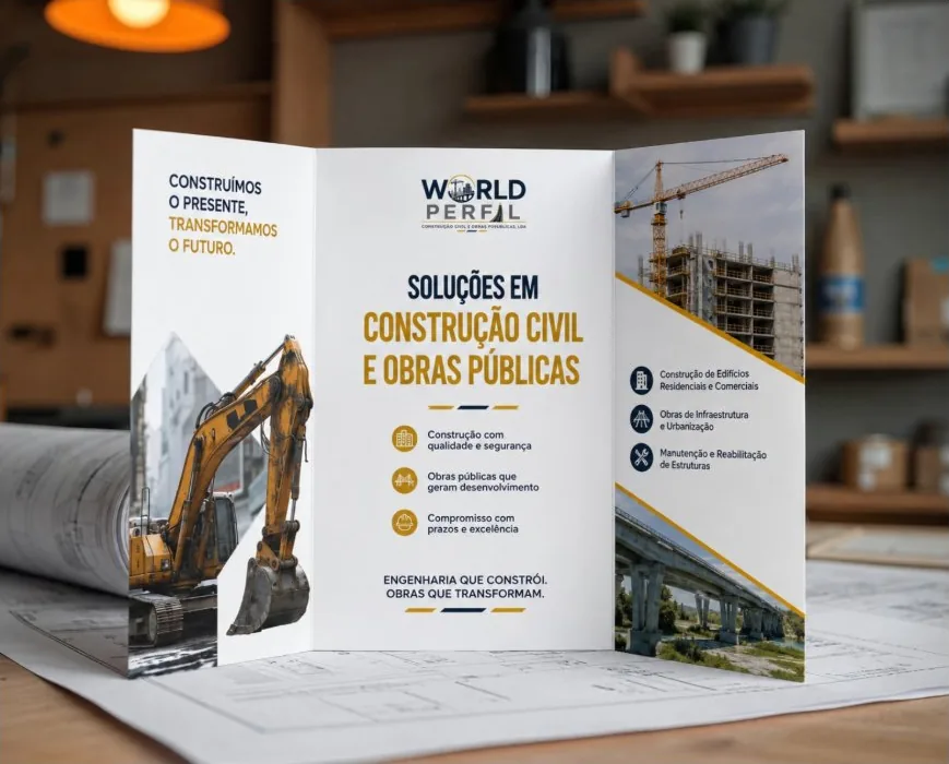 Brochura dobrável Soluções em Construção Civil e Obras Públicas